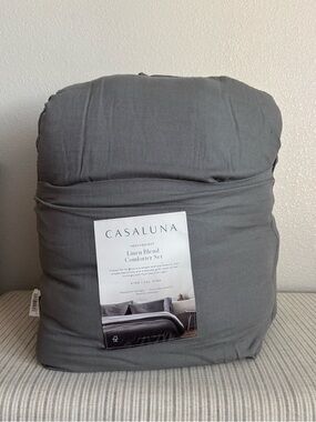 NWT King/California Heavyweight Linen Blend Comforter & Sham Set Dark Gray